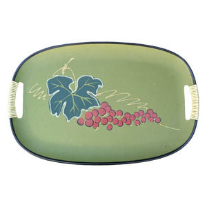 Vintage Mid Century Tilso Japanese Serving Tray Bunch of Grapes Design Green MCM